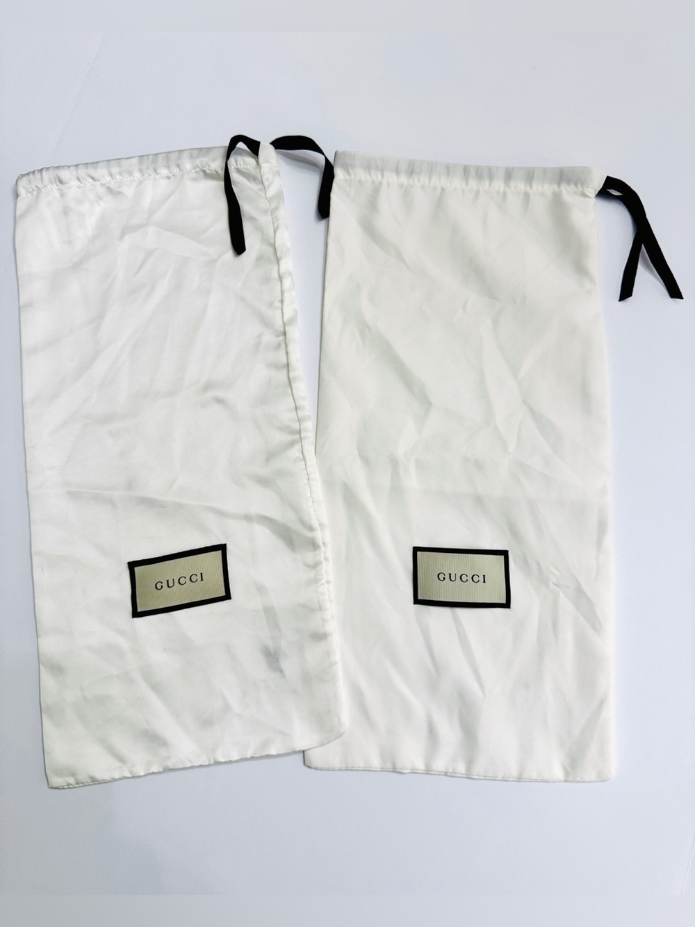 Gucci White Satin Dust Bags Set of 2-Authentic Storage Bag with Drawstring 17x8